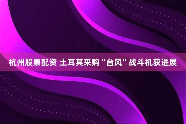杭州股票配资 土耳其采购“台风”战斗机获进展